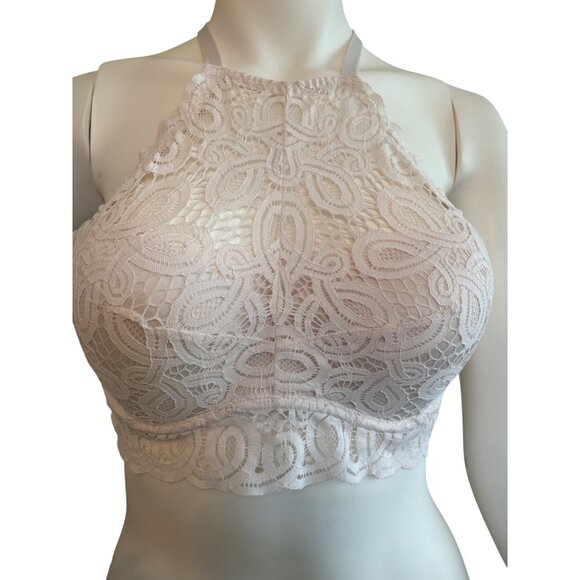 Victorias Secret Pink Lace Push-Up Halter Bralette In Light Pink Size L - Picture 3 of 14